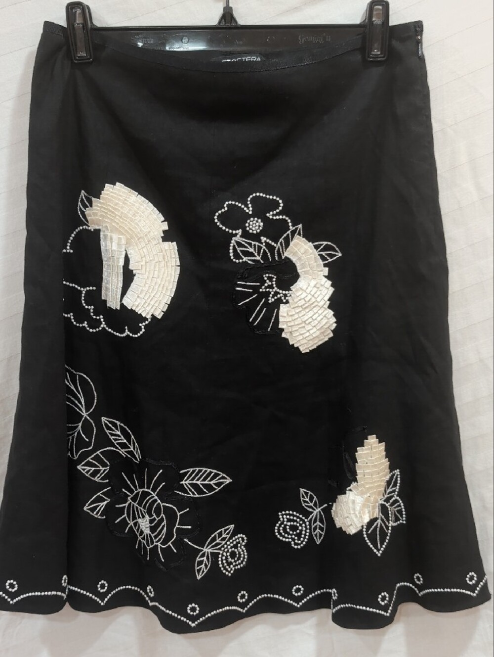 Etcetera Black A-Line Skirt with White Floral Embellishment Size 2
